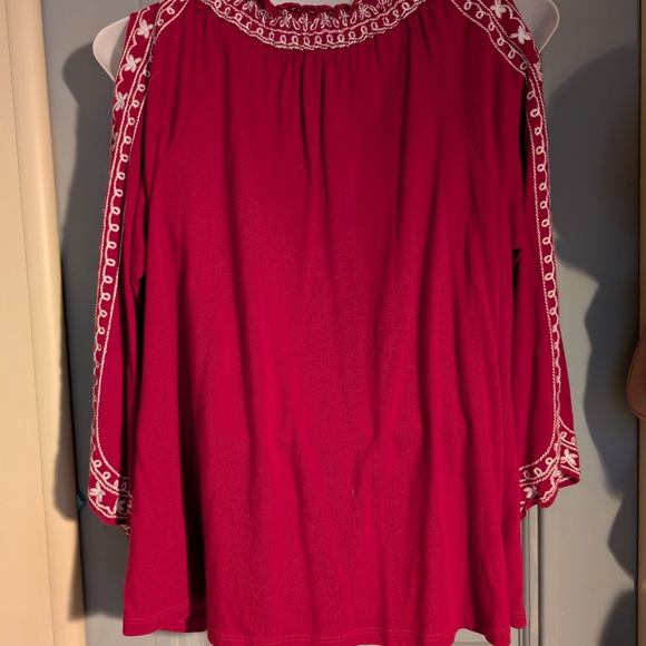 INC International Concepts Red and White Embroidered Top - Picture 5 of 10